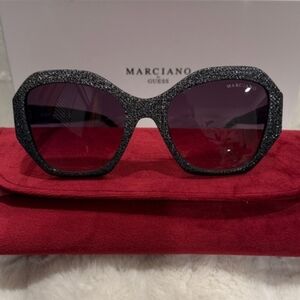Guess by Marciano Black Glitter Oversized Sunglasses with Silver M Logo